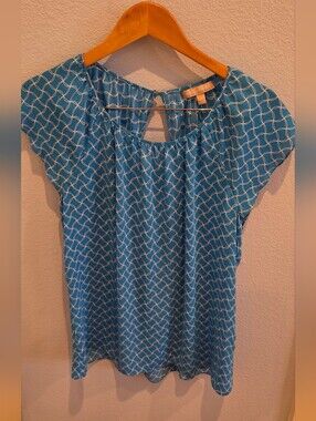 Banana Republic Sky Blue Geometric Cap-Sleeve Blouse